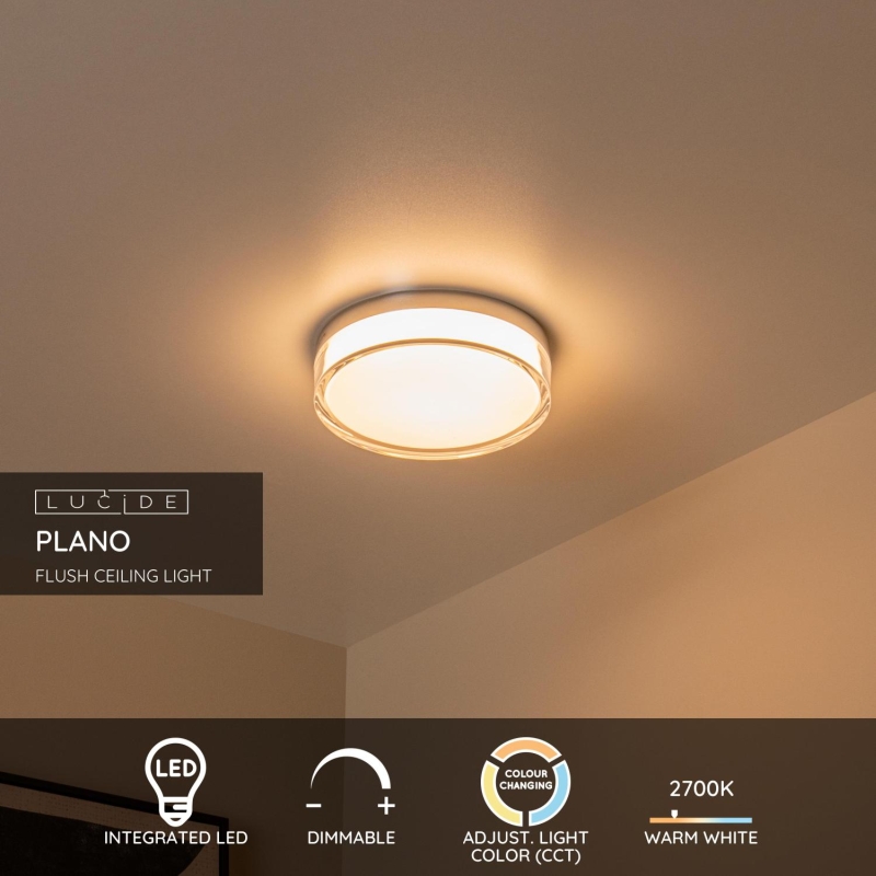 Lucide PLANO - Flush ceiling light Indoor/Outdoor - Ø 23 cm - LED Dim. - CCT - 1x11W 2700K/4000K - IP44 - Opal